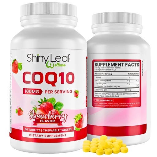 [BRSRA2YKPMDWK3T4] Shiny Leaf CoQ10 100mg - Chewable CoQ10 Supplement - Coenzyme Q10 for Heart Health & Energy - Natural Co Q 10 Supplement for Cardiovascular Wellness - 100mg Chewable Tablets, 90 Tablets, Made in USA