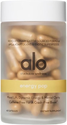 [BRSRAEAEOEBRAAY6] Alo Yoga Energy Pop - Caffeine-Free Energy Boost with Riboflavin, Niacin & ENXTRA | Enhances Focus, Mood & Productivity, (60 Capsules)