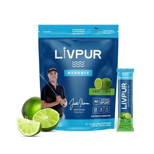 [BRSRAYY5OJ7AKF3P] LIVPUR Electrolyte Drink Mix, Instant Hydration Powder, 15 Sticks, Essential Amino Acids, Vitamins C, B6, B12, Sports Drink Mix (Cool Lime Flavor)