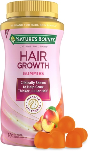 [BRSRAEAEB4MGMADK] Nature’s Bounty Hair Growth Gummies for Supporting Thicker, Fuller Hair with Biotin, Silicon & Arginine, Peach Mango Flavor – Gluten Free, Contains No Lactose, Sodium or Fish, 60 Count/30 Servings