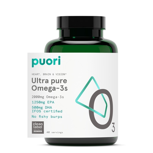 [BRSWIEABPJ6WGCLA] Puori Omega 3 Fish Oil Supplement - Ultra Pure & Burpless Wild Caught Fish Oil with 2000mg Omega 3 Fatty Acids,1250mg EPA & 500mg DHA Supports Heart, Brain & Eye Health - IFOS Certified - 120 Softgels