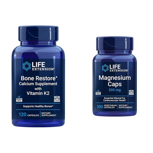 [BRSROBQEBB4BEFL5] Life Extension Bone Restore + Vitamin K2 Vitamins & Minerals Maintain Bone Health & Strength & Magnesium Caps, 500 mg, Magnesium Oxide, Citrate, Succinate, Heart Health, Healthy Bones