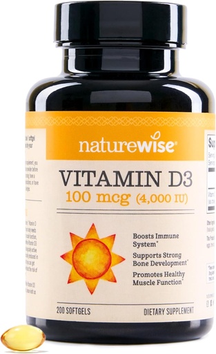 [BRSROGIPCIMRU2T7] NatureWise D3 4000iu (100 mcg) 200- napos ellátmány az immunrendszer támogatására, egészséges izomműködés, és csontegészség - Non- GMO, glutén mentes szerves extra szűz olívaolaj, (Mini Softgel), 200