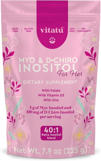 [BRSW2EANAUBG2CL3] | Myo Inositol (4g) & D-Chiro Inositol (1g) Ideal Mix 40:1 | Duration 45 Days | with Folic Acid + Vitamin D3 + Zinc, Powdered Dietary Supplement for Women (225 g)