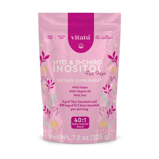 [BRSW2EANAUBG2CL3] Vitatú | Myo Inositol (4g) & D-Chiro Inositol (1g) Ideal Mix 40:1 | Duration 45 Days | with Folic Acid + Vitamin D3 + Zinc, Powdered Dietary Supplement for Women (225 g)