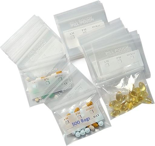 [BRSRMCY2DEFGMD3K] 500 Packs 6 Mil Sturdy Pill Bags BPA Free Pill Pouches 3 x 2.75 Inch Portable Light Weight Handy Small Ziplock Plastic Bags for Travel Pill Organizer, Jewelry and Small Craft Pieces and Easy to Use
