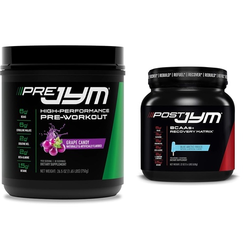 [BRSRAYYYPIJQOCDB] Pre JYM Grape Candy Pre Workout, Post JYM Active Matrix Post-Workout with BCAAs, Creatine HCI, Beta-Alanine | 30 Servings Each