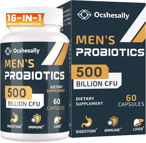 [BRSROAIQAV4AKGT5] Probiotice pentru bărbaţi, 500 miliarde CFU & 12 Strains Mens probiotic, cu Turmeric, Cranberry, Goji - Probiotice pentru Digestive Health, Gut, Immune & Bloating, Prostate & Urinal Tract Health, 60 capsule