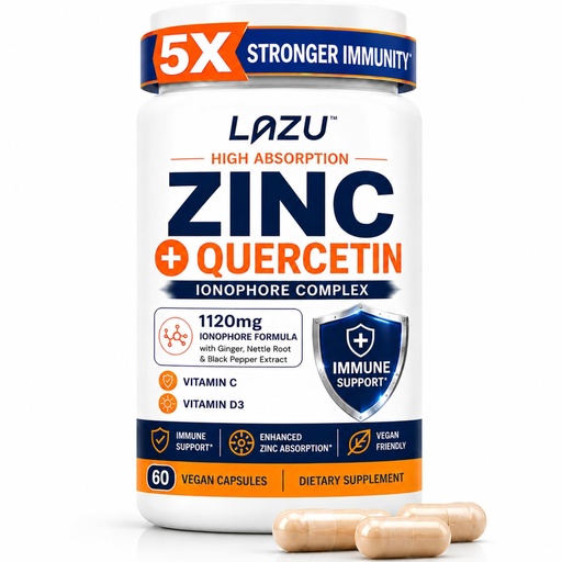 [BRSWYFAOCUMAMDY7] Lazu Zinc Supplements 5X Stronger Immunity, Quercetin, VIT C & D3, 60 Count