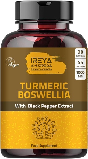 [BRSRMZD4CF6WCG3L] Boswellia Extract Capsules (90 Capsules) 1000 mg - Boswellia Serrata with 95% Black Pepper Extract and Curcuminoids Extract and 65% Boswellia Extract