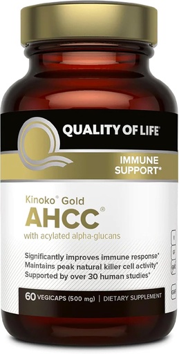 [BRSWIYQ6CYBWYAA7] Якість життя Premium Kinoko Gold AHCC Supplement, 500 мг на капсулу, Підтримує імунітет, Функція печінки, Містить природну активність клітинок вбивця та покращує виробництво Cytokine, 60 Veg Капсули