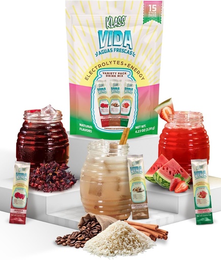 [BRSRAGIFC4ARQEY3] KLASS VIDA Hydration + Energy Electrolyte Drink Mix – Variety Pack with Hibiscus, Coffee Horchata & Strawberry Watermelon, Sugar-Free with Caffeine, L-Theanine, Coconut Water & Minerals