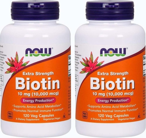 [BRSWIGQIOUMR6E3E] Maintenant Aliments Biotine 10 mg Extra Strength 120 Vcaps, boîte de 2