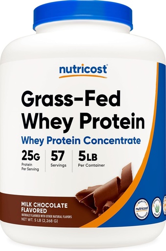 [BRSWGZQRBANQKFLX] Nutricost Grass- Fed syrovátkový protein koncentrát (Chocolate) 5LBS - nedenaturovaný, Non-GMO, přírodní aroma...