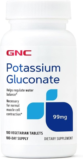 [BRSWYZQ2CADQADLV] GNC Potassium Gluconate 99mg, 100 Tablets, Supports Normal Muscle Function