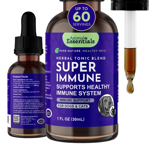 [BRSWIYT3AYDAEFTY] Animal Essentials Super Immune - Dog & Cat Immune Support for Puppies with Olive Leaf Extract & Echinacea, Olive Root for Dogs, Supports Respiratory Health & Overall Wellness - 1 Fl Oz
