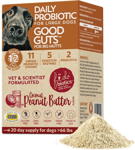 [BRSWGZADBB5RYYL5] Fidobiotics Good Guts for Big Mutts Probiotic for Dogs, 12 Billion CFUs, 11 Strains, 5 Digestive Enzymes, 2 Prebiotics, Digestive Gut Health for Dogs, Adult & Puppy Probiotics Supplements (20 Days)