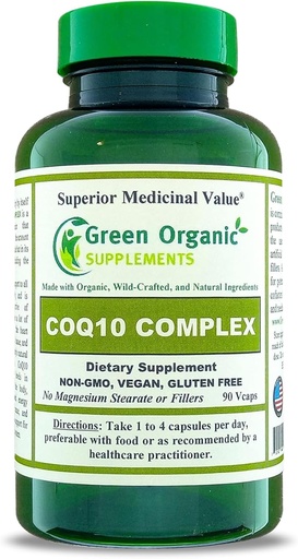 [BRSWGAIDAQDQEFL2] Green Organic Supplements Coq 10 Complex, Ubiquinone, 90 VCaps, High Absorbable, Non-GMO, Gluten-Free (Single)