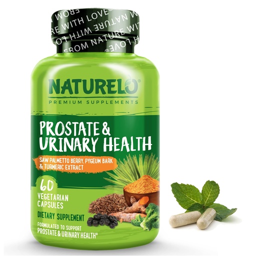 [BRSW2ZI5DEBGECL4] NATURELO Prostate & Urinary Health, Comprehensive Formula with Saw Palmetto, Pygeum, Tumeric, Plant Sterols, Broccoli and Lycopene, 60 Vegetarian Capsules