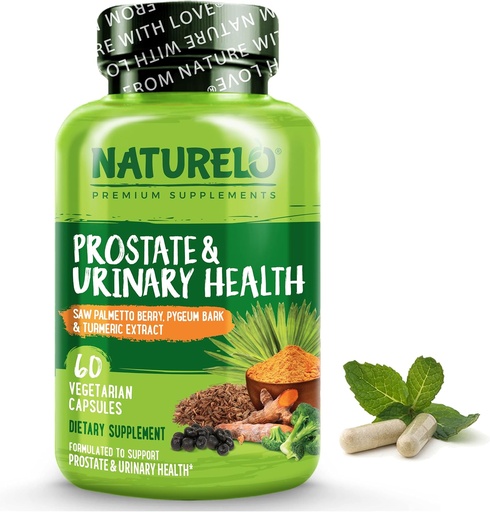 [BRSW2ZI5DEBGECL4] NATURELO Prostate & Urinary Health, Uitgebreide formule met Saw Palmetto, Pygeum, Tumeric, Plant Sterols, Broccoli en Lycopeen, 60 Vegetarische Capsules