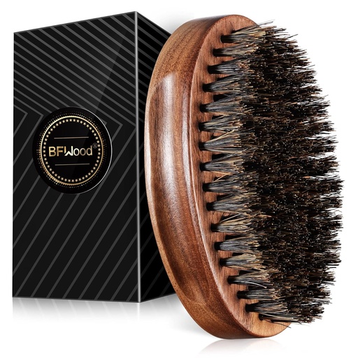 [BRSWYEL6CNYQADT4] BFWood Boar Bristle Beard Brush - Black Wood Walnut Military Style, Men's Wooden Mustache Brush