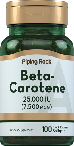 [BRSRMEA2AQDWO3L7] Piping Rock Beta Carotene 25000 IU Softgels | 7500 mcg | 100 Count | Vitamin A Supplement | Non-GMO, Gluten Free