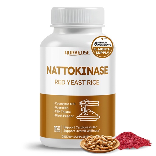 [BRSRAYAFAF6GGCTL] NATTOKINASE 11-in-1 Formula - with Red Yeast Rice Coenzyme Q-10 Quercetin, Milk Thistle, Resveratrol - Non-GMO, Gluten-Free, Soy-Free