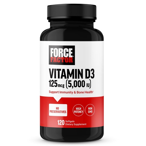 [BRSROGQTOV7GKADD] Force Factor Vitamin D3 5000 IU Softgels, High-Potency Vitamin D Supplement to Support Immunity and Bone Health, Premium Quality, No Preservatives, 120 Softgels