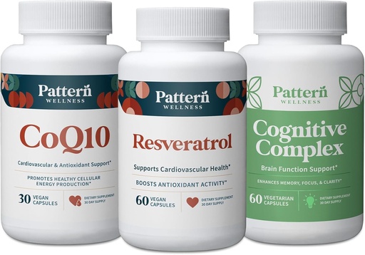 [BRSRAGQNAV6GEGQ4] Pattern Wellness Healthy Aging Bundle - CoQ10, Resveratrol, Cognitive Complex - Promotes Timeless Health & Wellness - 3 Pack, All-Natural, Vegan-Friendly Formulas