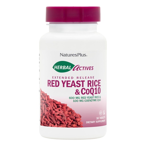 [BRSWYBLQBYIRUC37] NaturesPlus Herbal Actives Red Yeast Rice + CoQ10 Extended Release - 30 Tablets, Pack of 2 - Antioxidant + Supports General Well-Being - Vegetarian, Gluten Free - 60 Total Servings