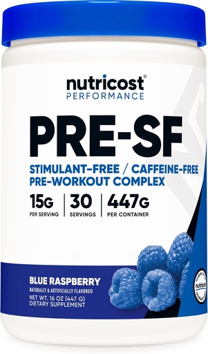 [BRSWYBI7AV4AG23D] Nutricost Stimulant Free Pre-Workout, 30 Servings (Blue Raspberry) - Caffeine Free, Non-GMO, Gluten Free