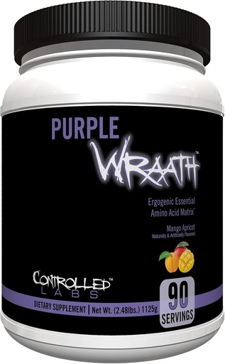 [BRSW2ZQHCQGQI23K] CONTROLLED LABS Purple Wraath, BCAA та EAA Аміно Acid Supplement, з кінцевою сумішшю Intra Workout Powder, Оптимальна витривалість, фокус та витривалість (Mango Apricot, 90 сервірування)