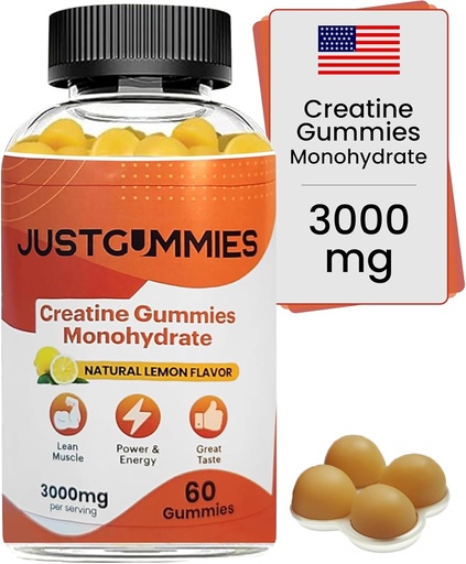 [BRSROAT5CIJWAELG] Creatine Monohydrate Gummies 3000 mg Per Serving | Creatine Infused Gummies to Increase Strength and Build Muscle, Vegan, Lemon Flavor, 60 Count
