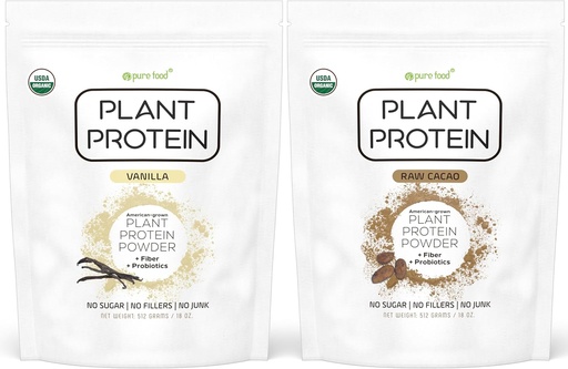 [BRSWGZL3CV5QYADF] Pure Food: Plant Based Protein Powder with Probiotics | Organic, Clean, All Natural, Vegan, Vegetarian, Whole Superfood Nutritional Supplement with No Additives | Keto (Vanilla + Chocolate)