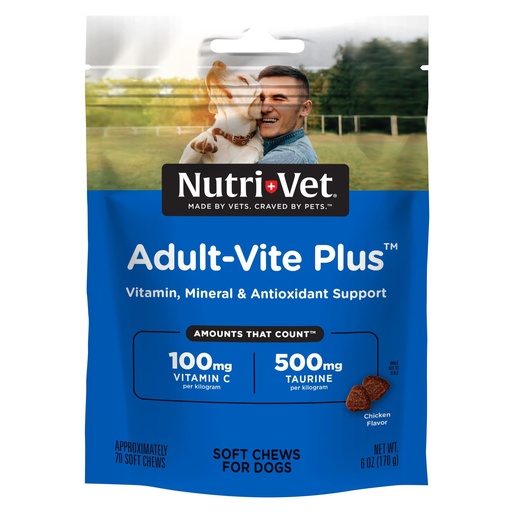 [BRSWIZ3RCIMAEEA3] Nutri-Vet Adult-Vite Plus Dog Multivitamin Soft Chews, Daily Dog Supplement with Vitamins Minerals and Antioxidants, Supports Skin, Immune, Joint, and Gut Health, Tasty Chicken Flavor, 70 Count