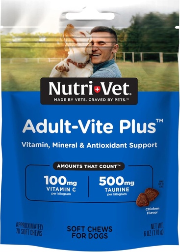 [BRSWIZ3RCIMAEEA3] Nutri-Vet Adult-Vite Plus Dog multivitamínico Chews brandos, suplemento diario can con vitaminas minerais e antioxidantes, soporta a pel, inmune, articulación e saúde Gut, saboroso pollo Flavor, 70 Conde