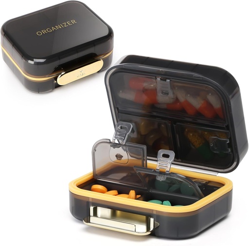 [BRSRA235OFYRSDTF] Toplive 7 Compartments Portable Pill Organizer Travel Medicine Pill Organizer, Moisture Proof Small Pill Case Pocket Pill Holder Daily Pill Container Box for Fish Oil Vitamins, Black