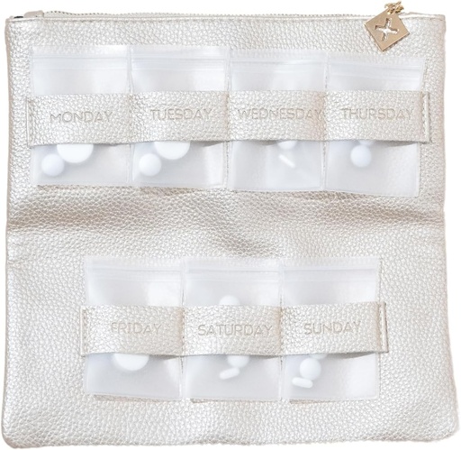 [BRSROFL2CUJWMD32] Dosey Gold Era 7 päivän pilleri laukku - Vegan Leather Daily Pill Organizer - Luxury Travel Pouch, ilmatiiviitä pillereitä taskut lääketieteen varastointiin ja suojeluun - tyylikäs pilleri Sorter & Lääkkeet Organizer