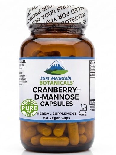 [BRSWG2Y2O4FAKCQ4] Pure Mountain Botanicals D Mannose with Cranberry Capsules - 60 Count Vegan Kosher - 1000mg D-Mannose for Urinary Tract Health - DMannose 1000mg with Vitamin C for Women and Men