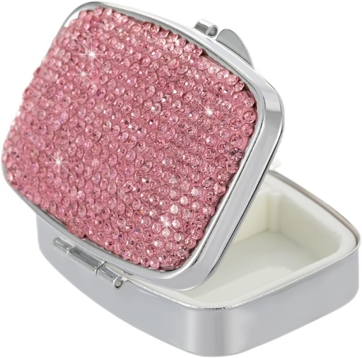 [BRSROZDYA4MGAHQY] Pill Organizer Travel,Square Small Metal Pill Box Case,Compact Medicine Vitamin Container,Portable Pill Holder Bottle for Women(Pink)