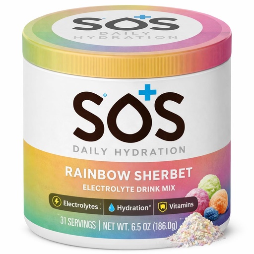 [BRSRMC33CMCA4ETP] SOS Hydration Electrolyte Powder Drink Mix – Rainbow Sherbet 31 Servings | Low Sugar Electrolytes, 15 Cal | Keto Hydration Powder for Rapid Rehydration