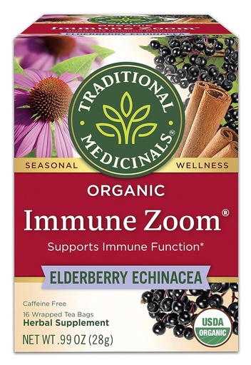 [BRSRMBIFOYFGKHTV] Traditional Medicinals, Organic Immune Zoom Echinacea Elderberry Tea Immune Elderberry, 16 Count (Pack of 2)