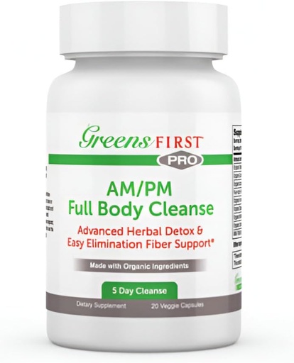 [BRSWYYLYCAIA43LF] Greens First Full Body AM/PM Cleanse Supplement - for Natural Detox of Toxins - Full Intestinal & Constipation Relief - Digestive Health Capsule - 20 Veggie Capsules
