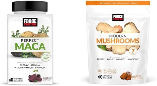[BRSRAYYYB4ORG2TA] Facteur de force Maca et compléments de champignons avec 7 champignons, racine de maca, vitamines, 60 chews doux chacun