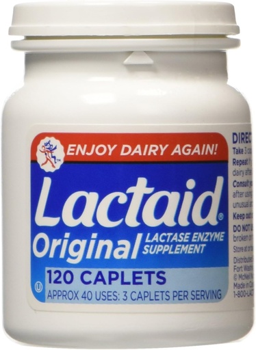 [BRSWIYQOAR4A22LE] Lactaid Original Strength Lactase Enzyme Supplement, Caplets - 120 ea