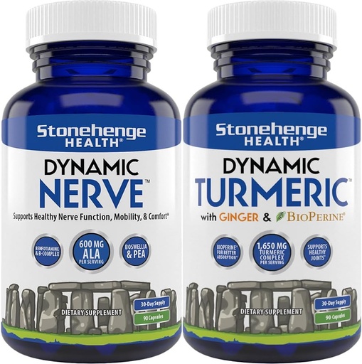 [BRSRAHQEAUCRAELO] Stonehenge Health Dynamic Nerve + Suppléments de groupe de Turmériques Dynamiques pour soutenir le confort, le tingling, la numération, la combustion