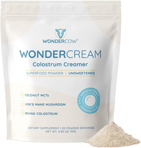 [BRSROHQHOZ6QKAY4] WonderCow Bovine Colostrum Superfood Creamer Supplement Powder w/Organic Lions Mane Mushroom & Coconut Milk Powder MCTs | Functional Sugar Free Keto Coffee, Smoothie & Drink Mix Unsweetened