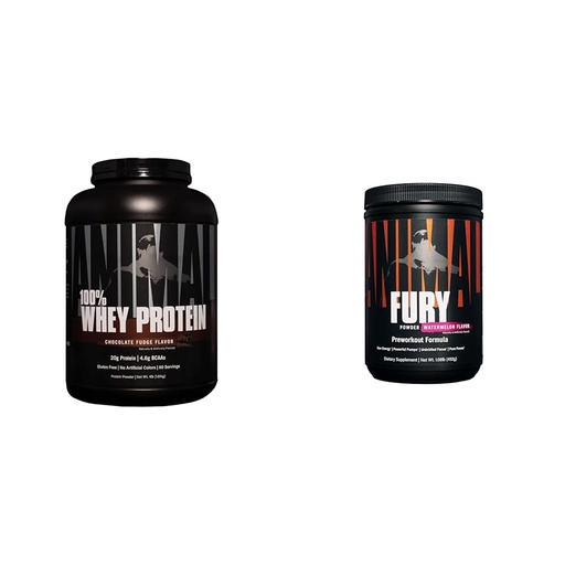 [BRSROBQEBN5BE2TD] Animal 100% Whey Protein Powder – Whey Blend for Pre- or Post-Workout, Recovery & Fury Pre Workout Powder Supplement for Energy and Focus 5g BCAA 350mg Caffeine Nitric Oxide