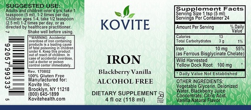 [BRSWGBD5BYNQ4DTJ] Liquid Iron 10 mg - Increase Energy and Blood Levels Without Nausea or Constipation – Liquid Iron Drops for Men, Women, and Kids - BlackBerry Vanilla Flavor - 4 fl oz. Kosher Certified