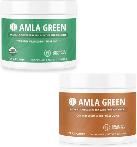 [BRSRAZIZCQMAAHQ4] Amla Powder & Green Tea Superfood Supplement with Indian Gooseberries & Pumpkin Spice, Organic, Vegan, 30 Servings SKU: GB-HB-30